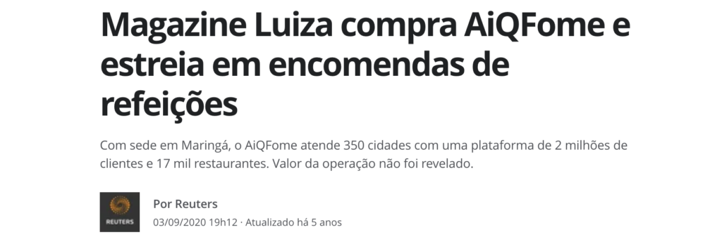 Magazine Luiza × AiQFome: como destrinchamos um deal que o mercado deu como "valor não revelado"